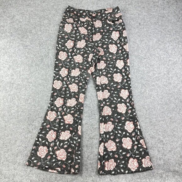 Batsheva Pants Womens 0 Gray Floral Flare Chinos Pockets City Boho Semi Sheer* - Picture 1 of 13